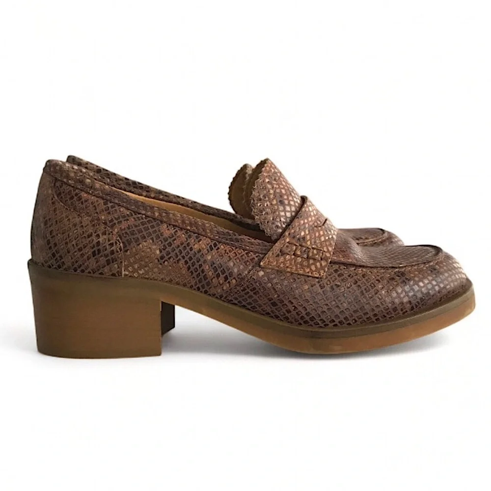 PF16 Paola Ferri Leather Chunky Block Heel Snakeskin Python Loafers EU 40 / US 9 - Picture 1 of 16